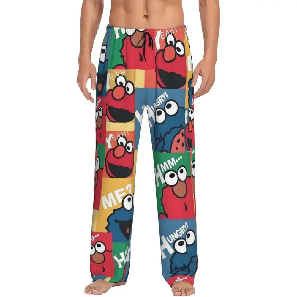 Custom Cookie Monster Pajama Pants Sleepwear for Men Elastic Waistband Sleep Lounge Bottoms with Pockets