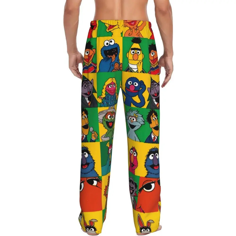Custom Cookie Monster Pajama Pants Sleepwear for Men Elastic Waistband Sleep Lounge Bottoms with Pockets