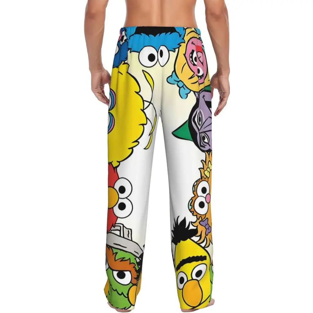 Custom Cookie Monster Pajama Pants Sleepwear for Men Elastic Waistband Sleep Lounge Bottoms with Pockets