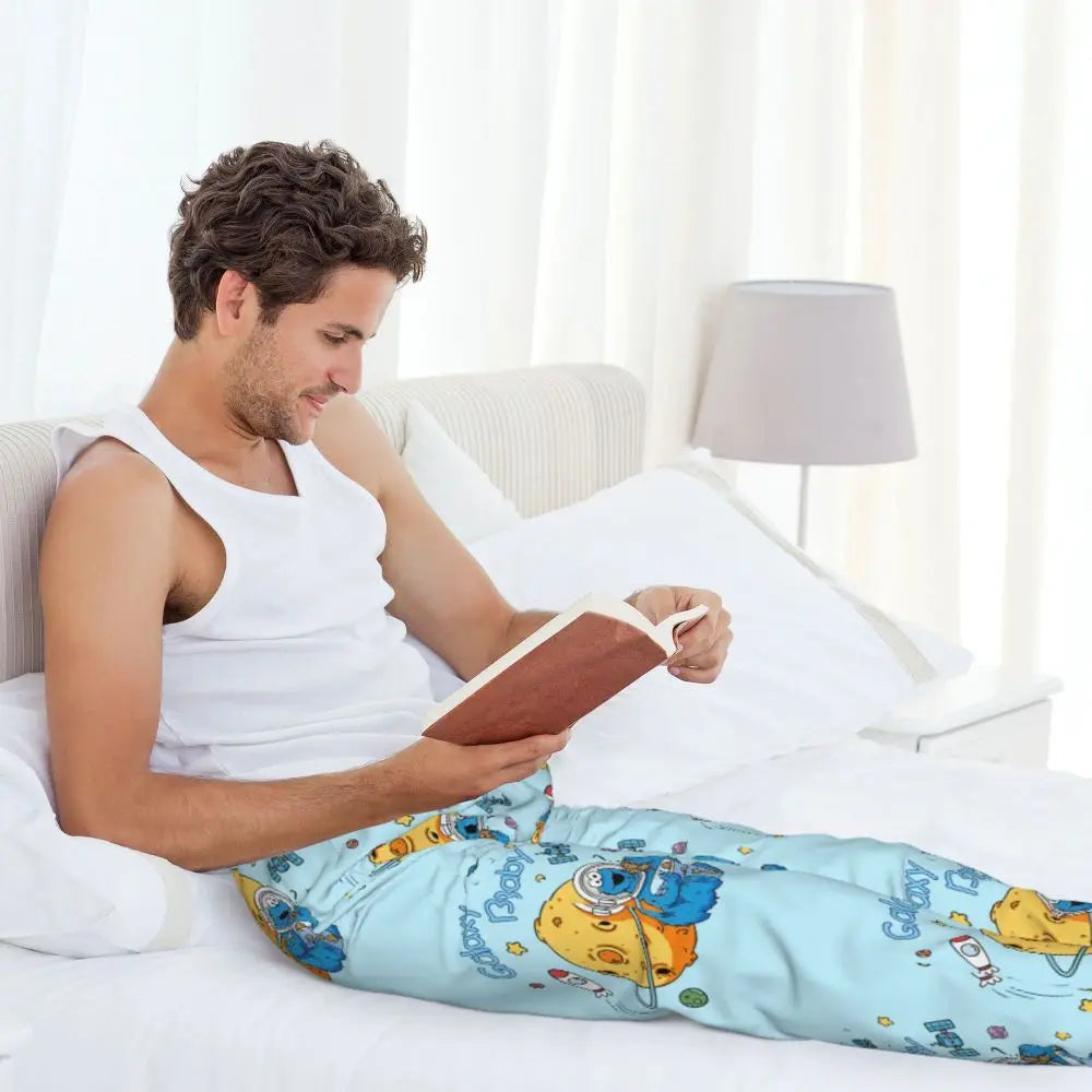 Custom Cookie Monster Pajama Pants Sleepwear for Men Elastic Waistband Sleep Lounge Bottoms with Pockets