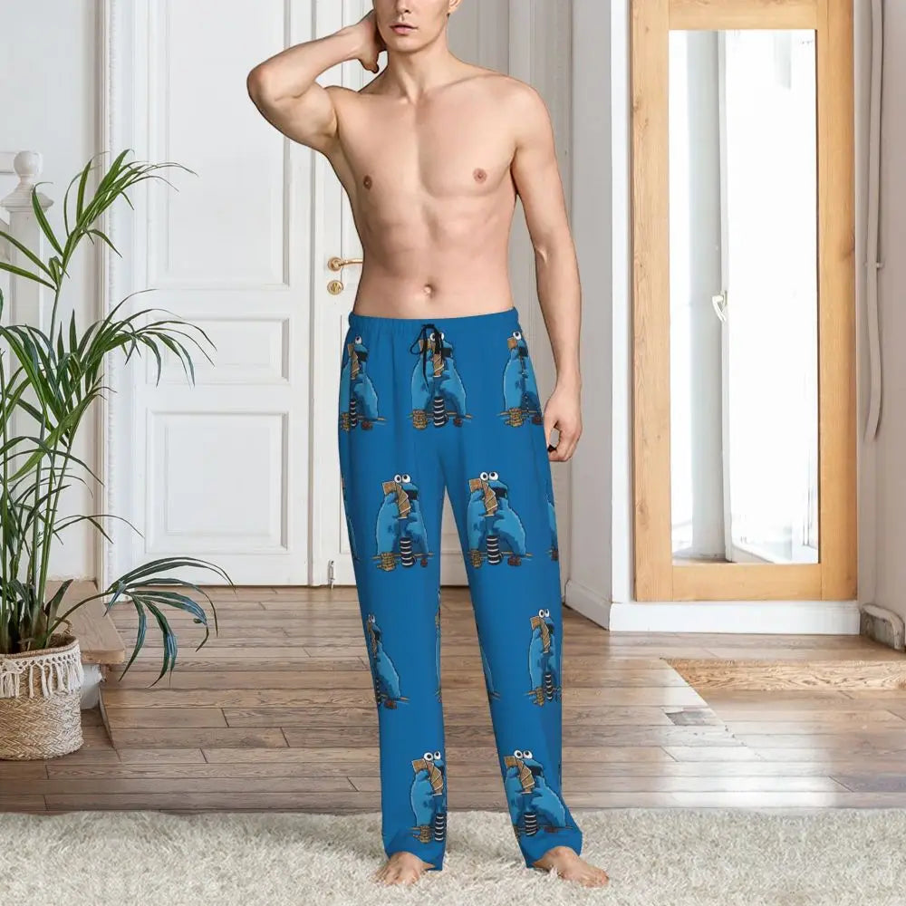 Custom Cookie Monster Pajama Pants Sleepwear for Men Elastic Waistband Sleep Lounge Bottoms with Pockets
