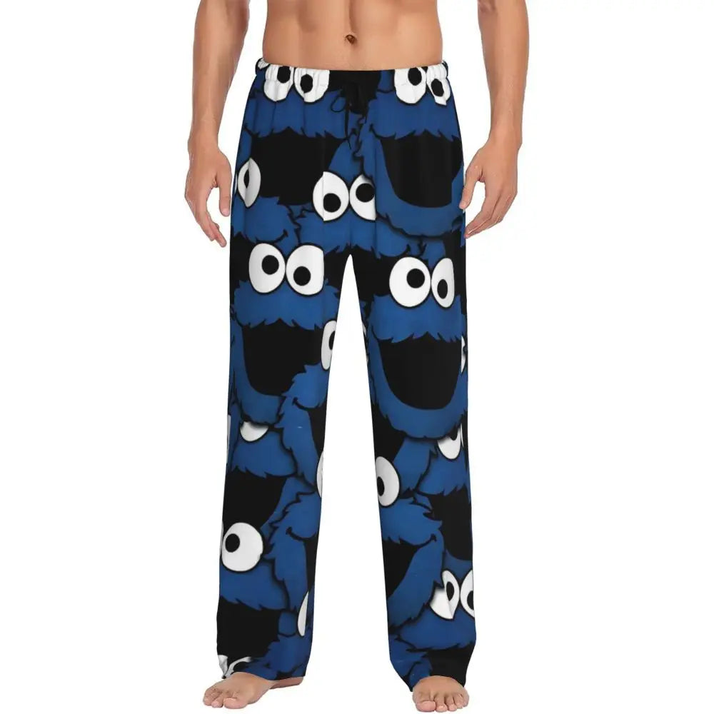 Custom Cookie Monster Pajama Pants Sleepwear for Men Elastic Waistband Sleep Lounge Bottoms with Pockets
