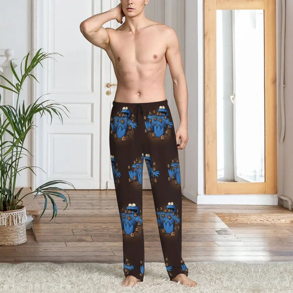 Custom Cookie Monster Pajama Pants Sleepwear for Men Elastic Waistband Sleep Lounge Bottoms with Pockets