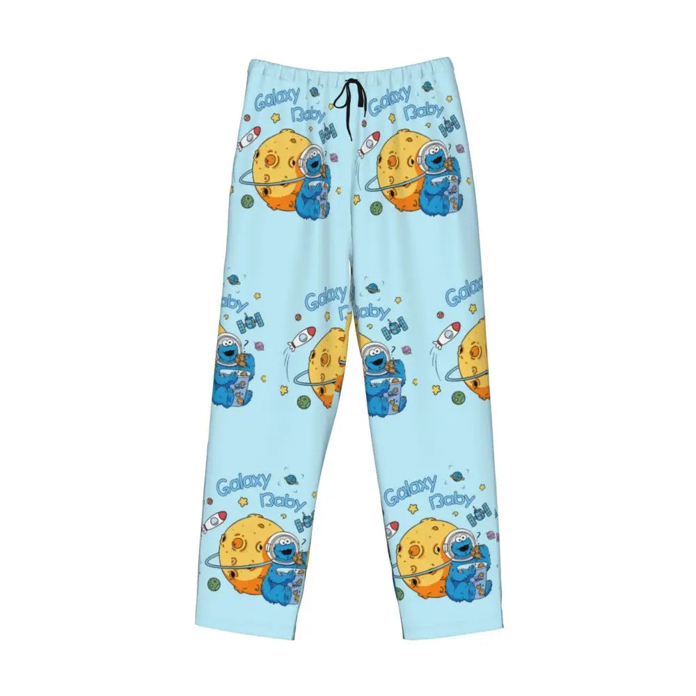 Custom Cookie Monster Pajama Pants Sleepwear for Men Elastic Waistband Sleep Lounge Bottoms with Pockets