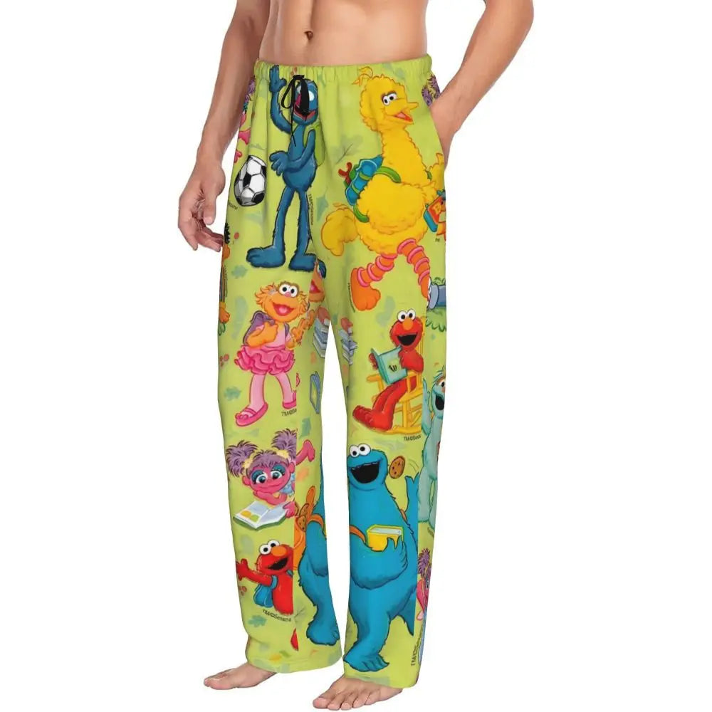 Custom Cookie Monster Pajama Pants Sleepwear for Men Elastic Waistband Sleep Lounge Bottoms with Pockets