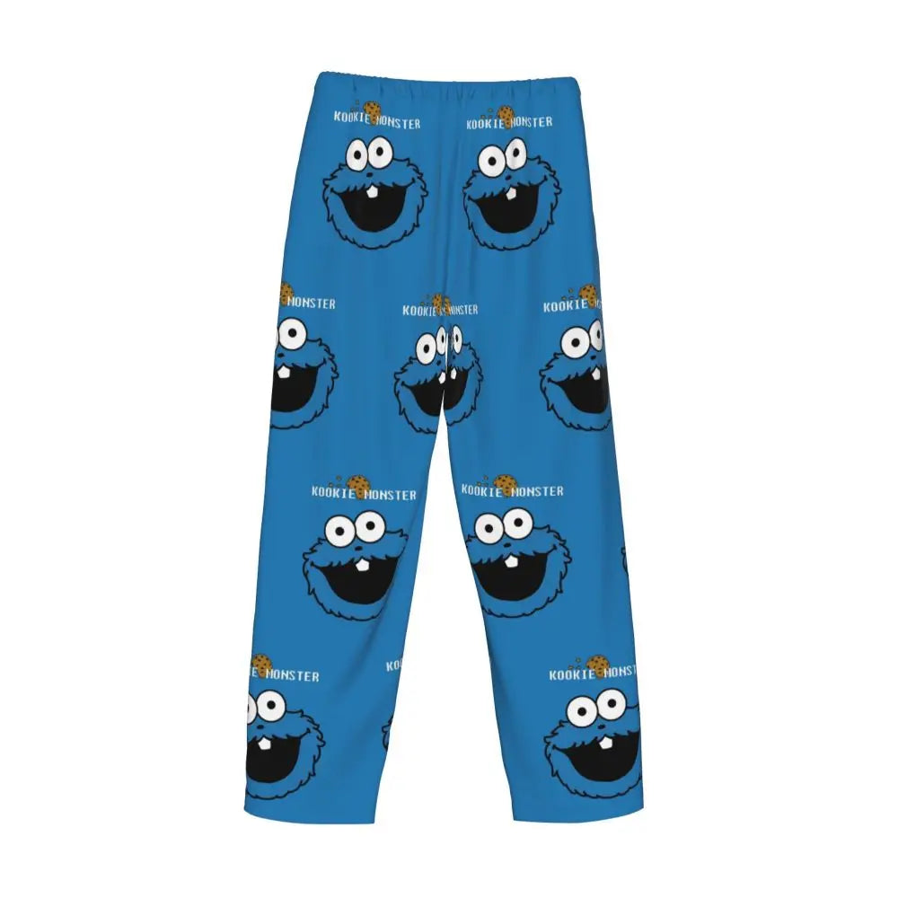 Custom Cookie Monster Pajama Pants Sleepwear for Men Elastic Waistband Sleep Lounge Bottoms with Pockets