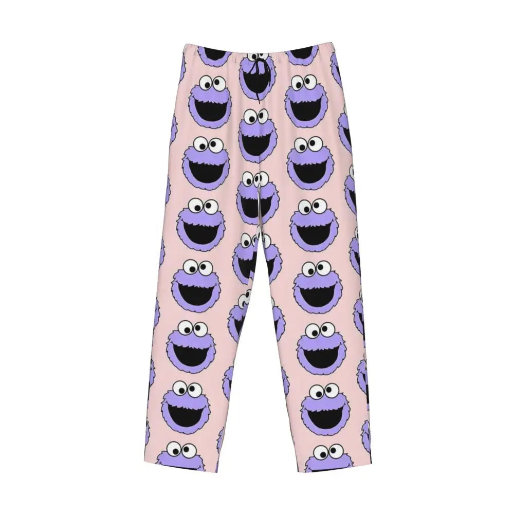 Custom Cookie Monster Pajama Pants Sleepwear for Men Elastic Waistband Sleep Lounge Bottoms with Pockets