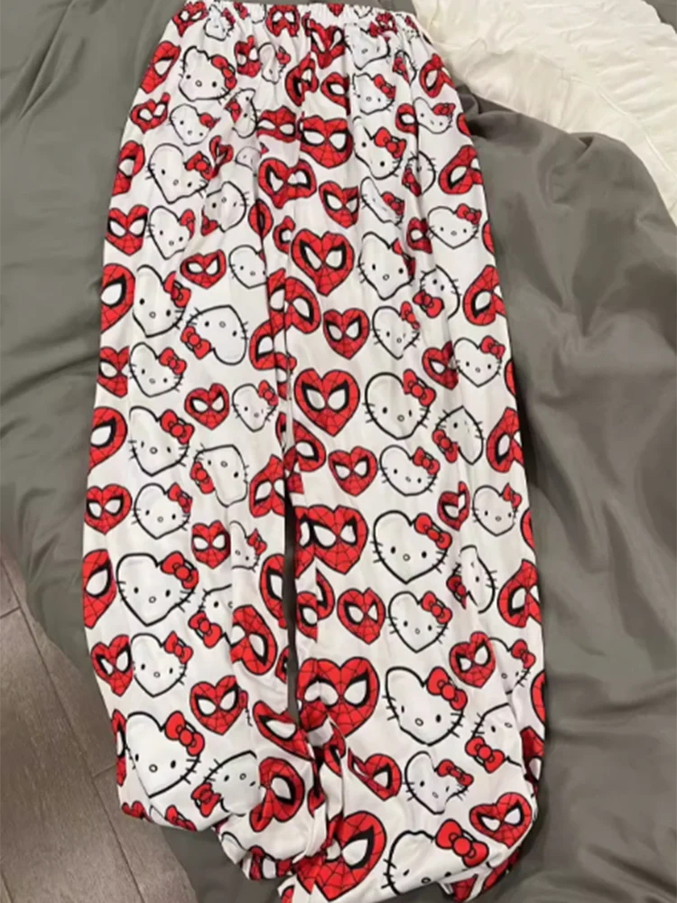 Hello Kitty Spider-Man Cotton Loose Ladies Pajama Pants Pyjama Trousers Women Men Cartoon Sleep Bottoms Lounge Wear Girl Sleep