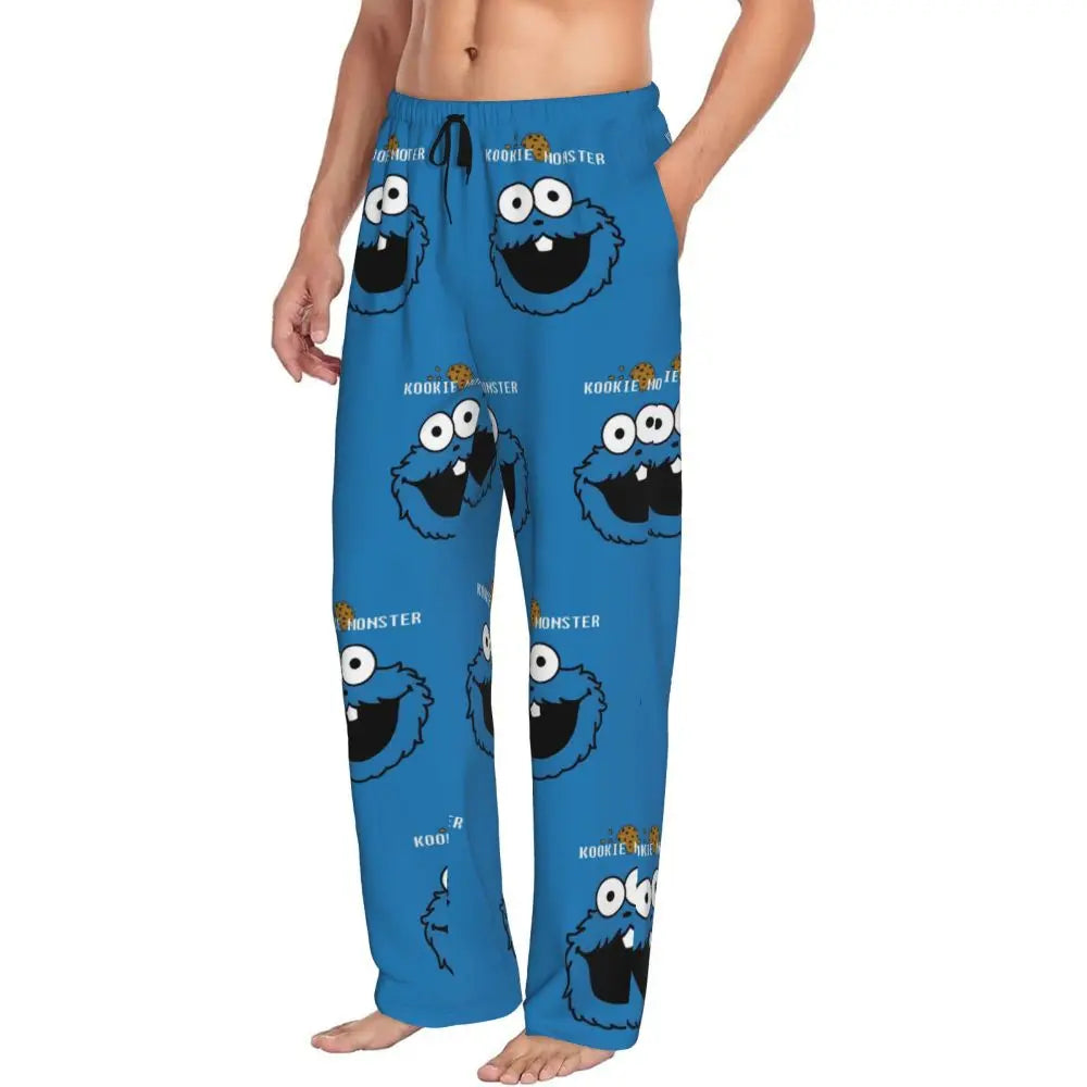 Custom Cookie Monster Pajama Pants Sleepwear for Men Elastic Waistband Sleep Lounge Bottoms with Pockets