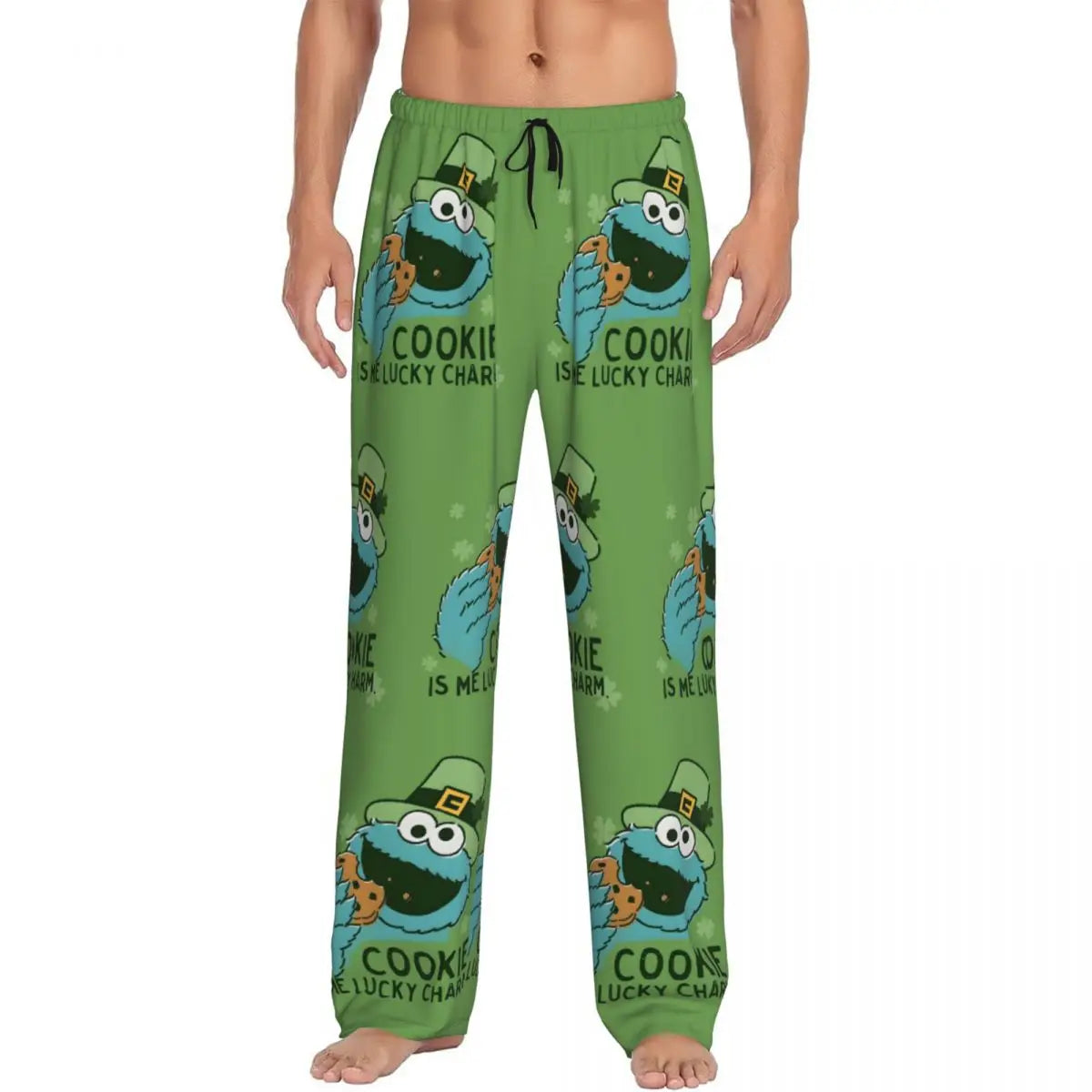 Custom Cookie Monster Pajama Pants Sleepwear for Men Elastic Waistband Sleep Lounge Bottoms with Pockets