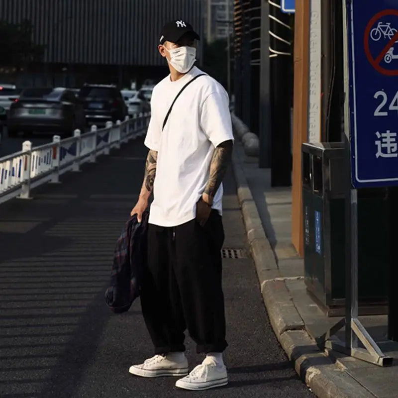 Men's Tshirt Cotton Y2K Short Sleeve Solid Tops Women Loose Oversize Streetwear Korean Fashion Tees Pulovers Unisex Clothing 90S