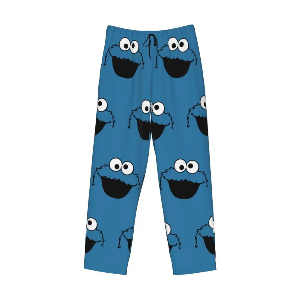 Custom Cookie Monster Pajama Pants Sleepwear for Men Elastic Waistband Sleep Lounge Bottoms with Pockets
