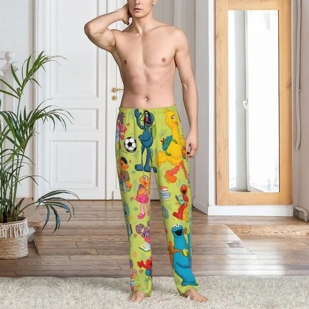 Custom Cookie Monster Pajama Pants Sleepwear for Men Elastic Waistband Sleep Lounge Bottoms with Pockets