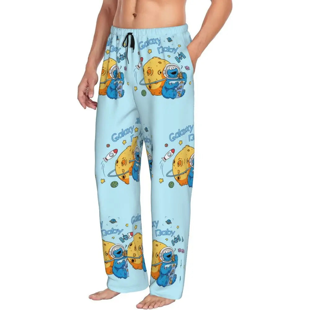 Custom Cookie Monster Pajama Pants Sleepwear for Men Elastic Waistband Sleep Lounge Bottoms with Pockets