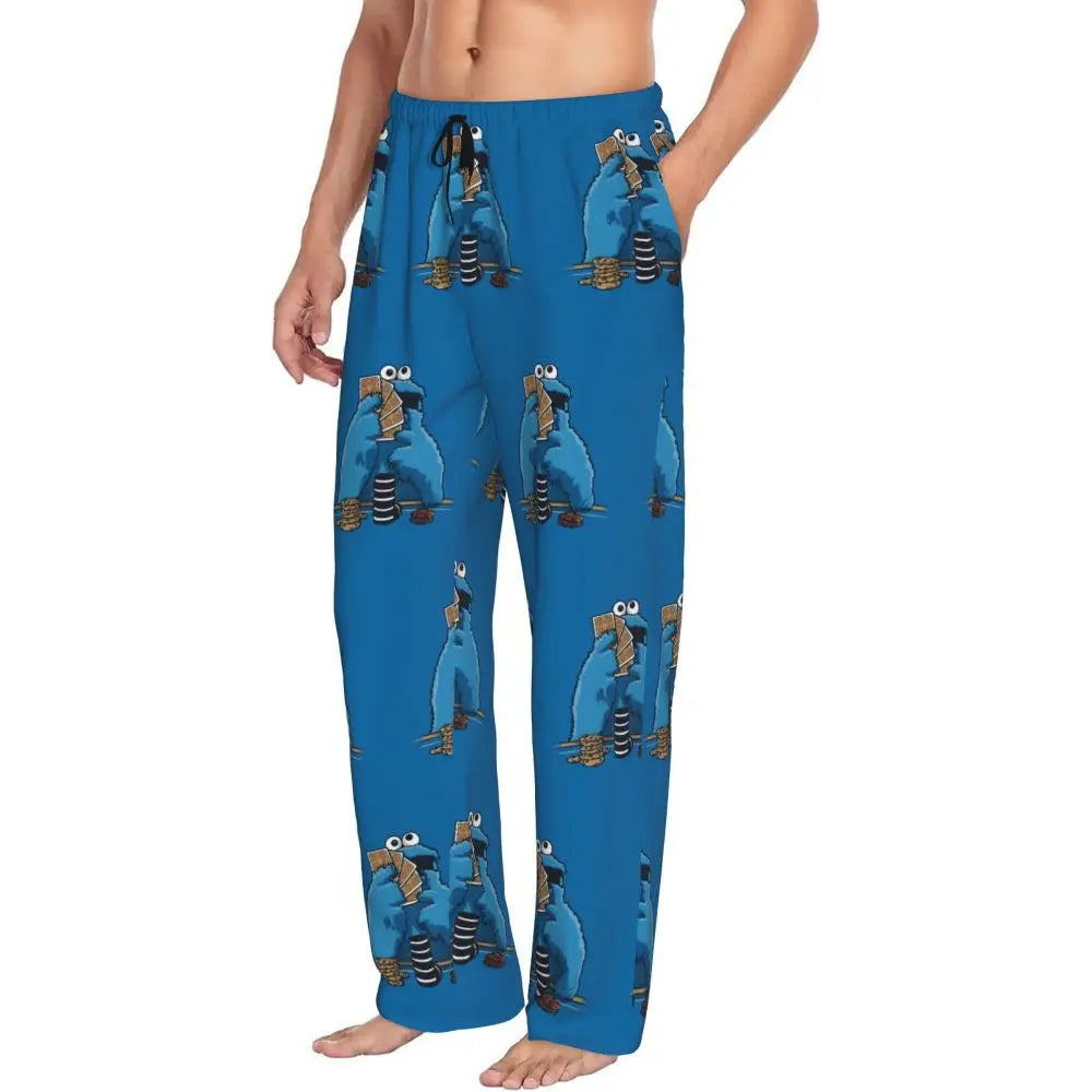Custom Cookie Monster Pajama Pants Sleepwear for Men Elastic Waistband Sleep Lounge Bottoms with Pockets
