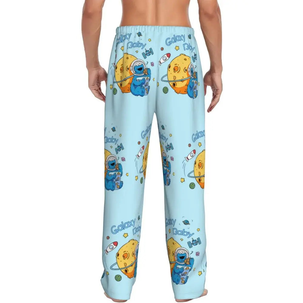 Custom Cookie Monster Pajama Pants Sleepwear for Men Elastic Waistband Sleep Lounge Bottoms with Pockets