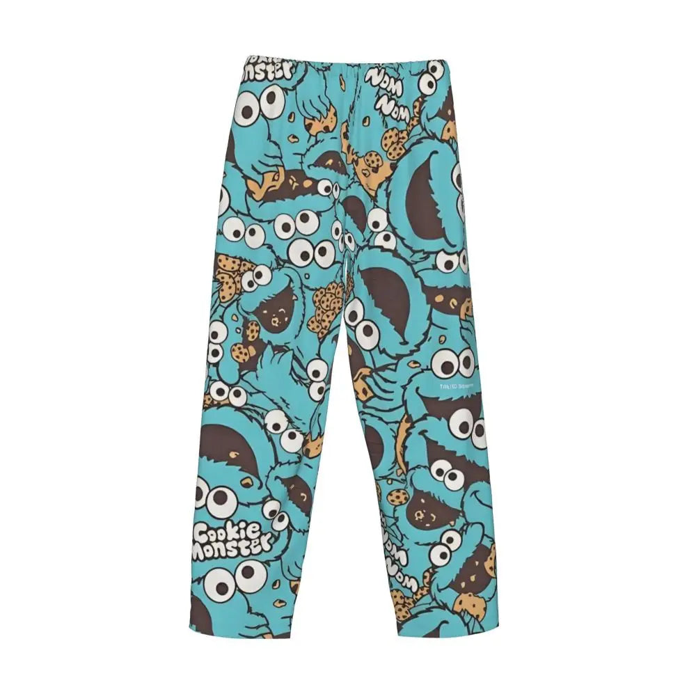 Custom Cookie Monster Pajama Pants Sleepwear for Men Elastic Waistband Sleep Lounge Bottoms with Pockets