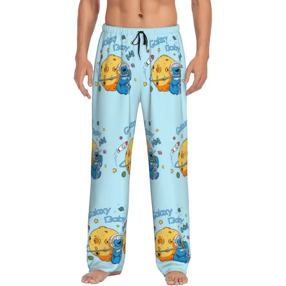Custom Cookie Monster Pajama Pants Sleepwear for Men Elastic Waistband Sleep Lounge Bottoms with Pockets