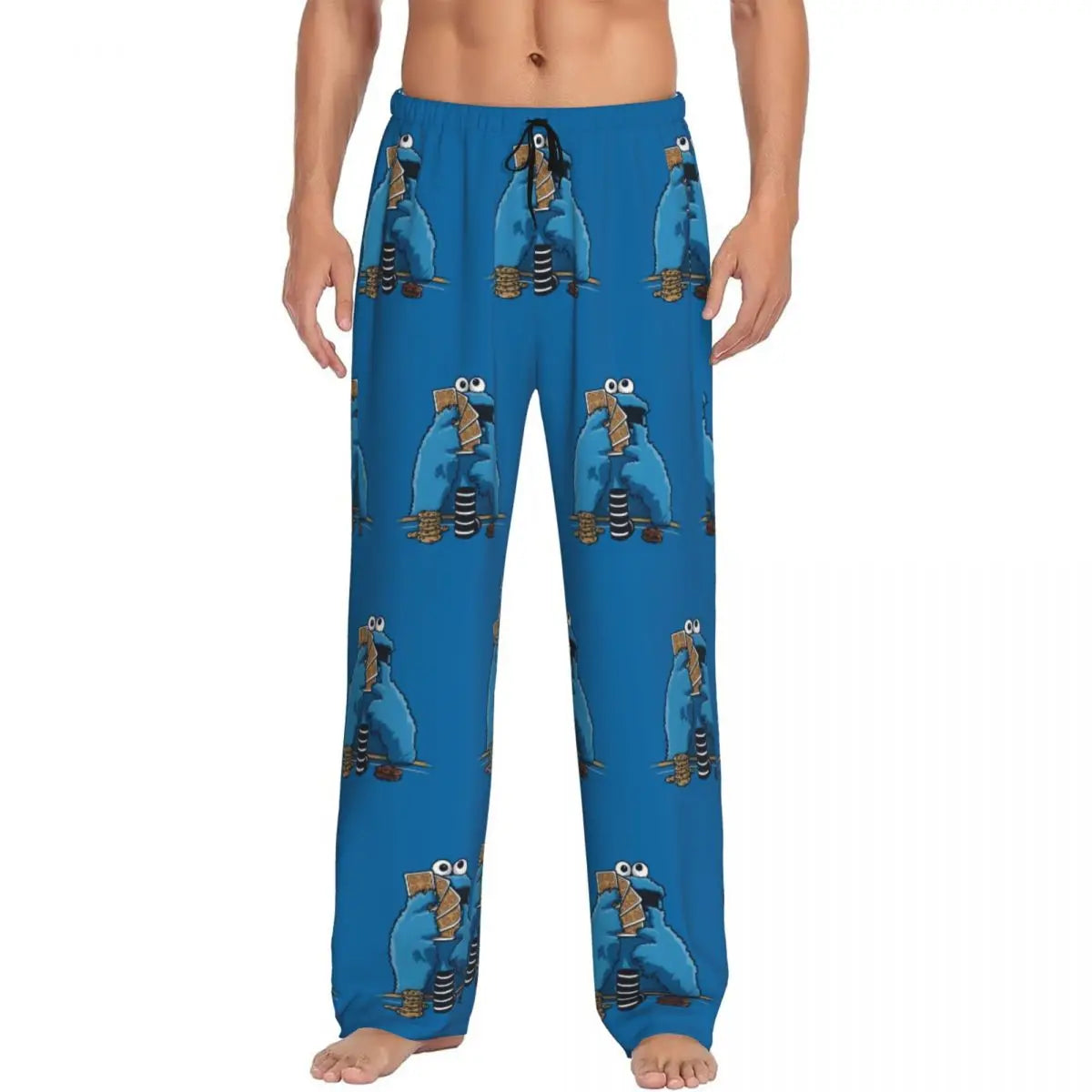 Custom Cookie Monster Pajama Pants Sleepwear for Men Elastic Waistband Sleep Lounge Bottoms with Pockets
