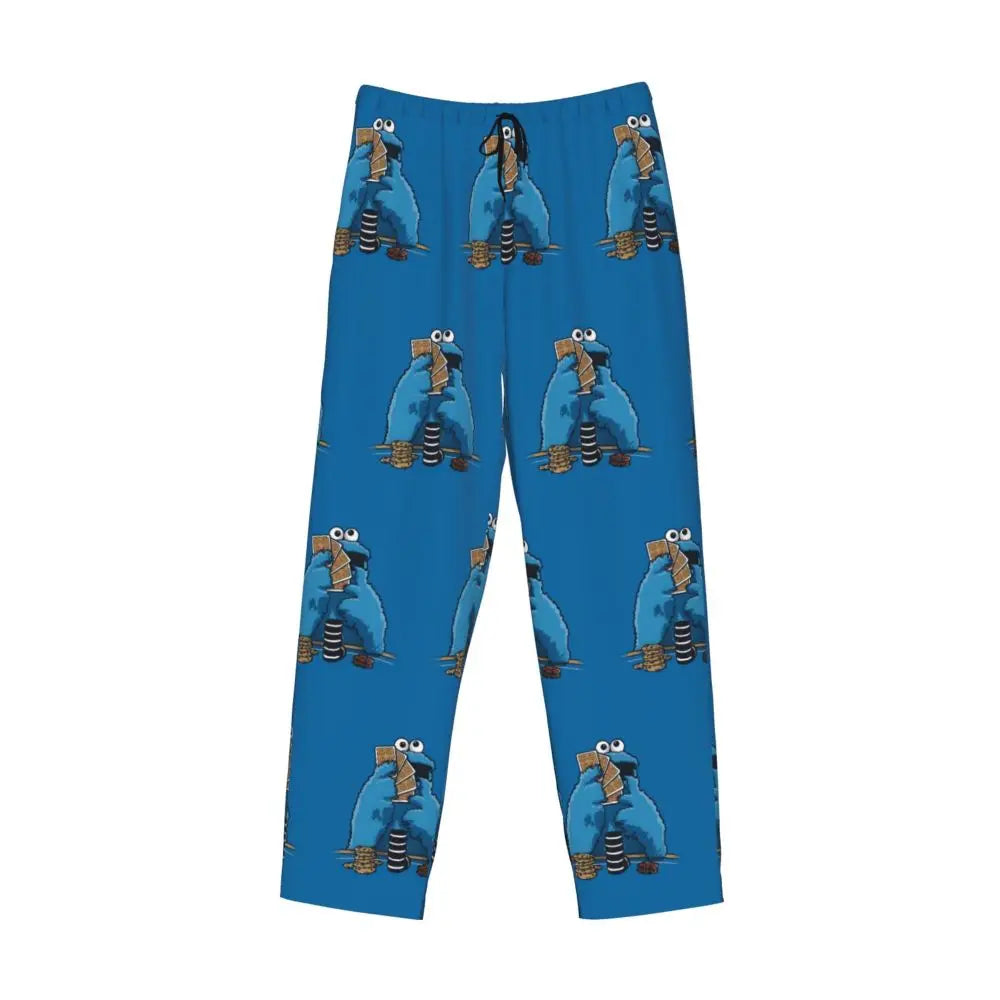Custom Cookie Monster Pajama Pants Sleepwear for Men Elastic Waistband Sleep Lounge Bottoms with Pockets