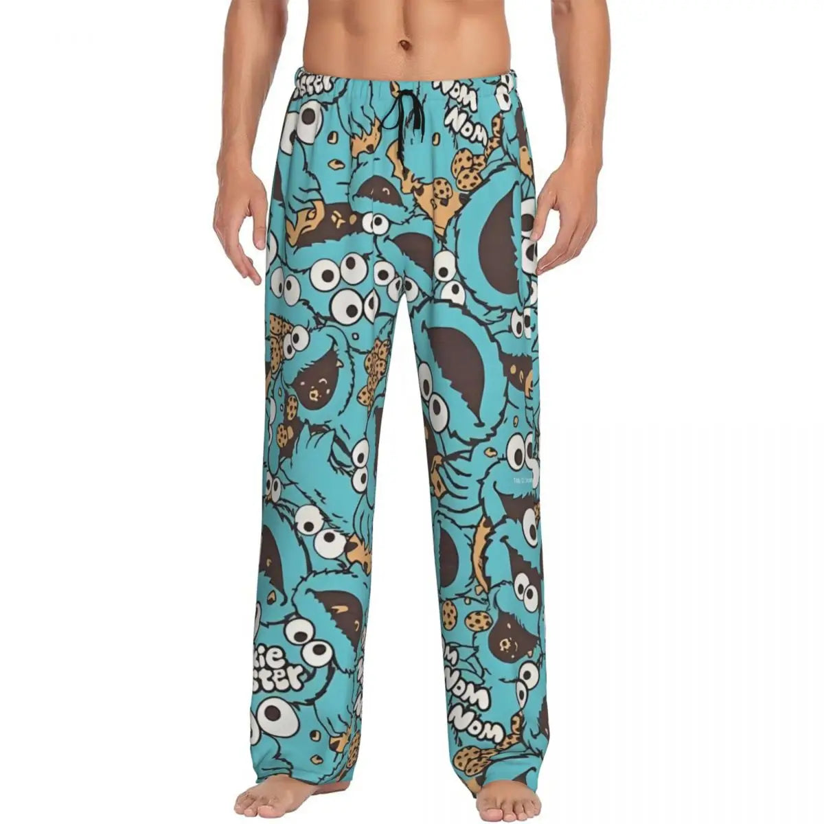 Custom Cookie Monster Pajama Pants Sleepwear for Men Elastic Waistband Sleep Lounge Bottoms with Pockets