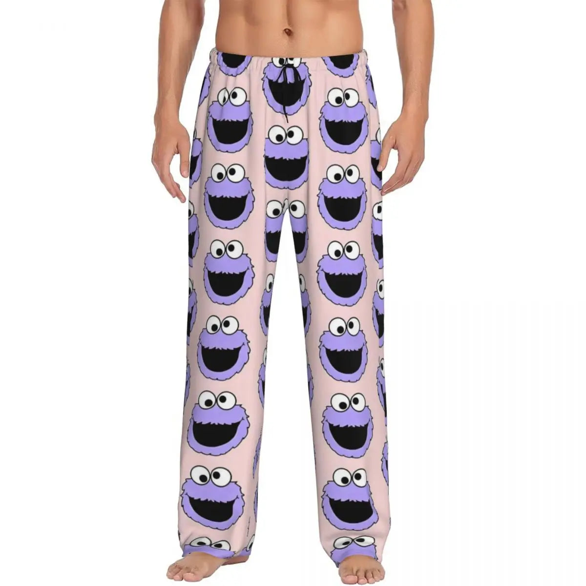 Custom Cookie Monster Pajama Pants Sleepwear for Men Elastic Waistband Sleep Lounge Bottoms with Pockets
