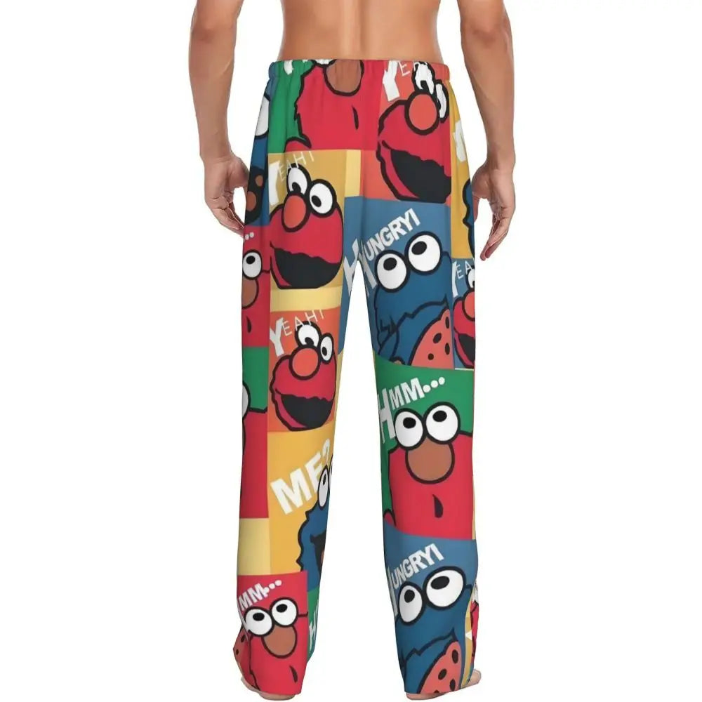 Custom Cookie Monster Pajama Pants Sleepwear for Men Elastic Waistband Sleep Lounge Bottoms with Pockets