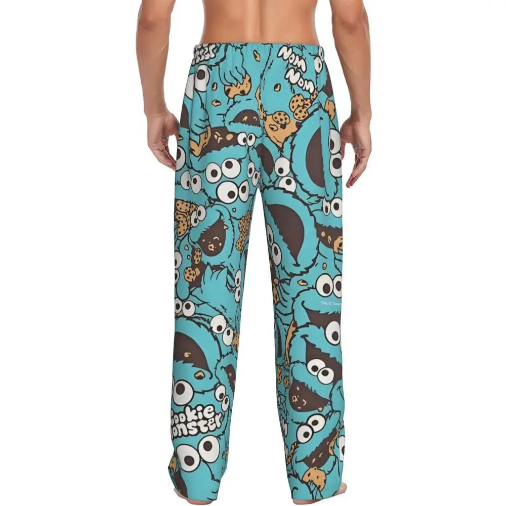 Custom Cookie Monster Pajama Pants Sleepwear for Men Elastic Waistband Sleep Lounge Bottoms with Pockets