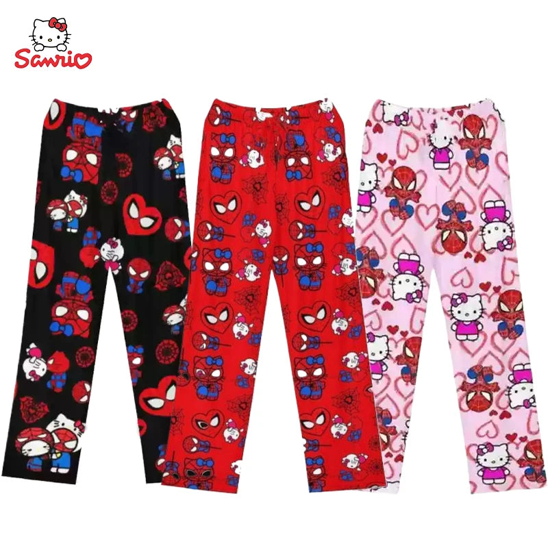 Hello Kitty Spider-Man Cotton Loose Ladies Pajama Pants Pyjama Trousers Women Men Cartoon Sleep Bottoms Lounge Wear Girl Sleep