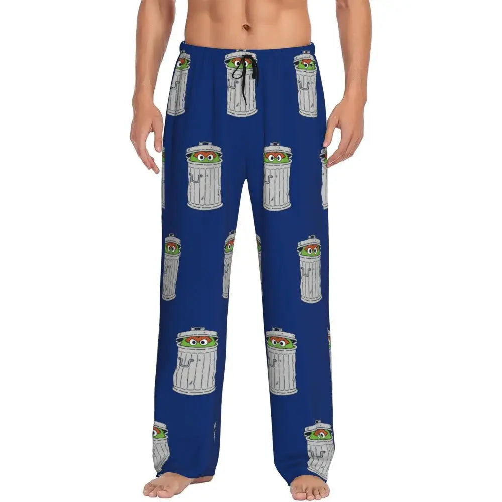 Custom Cookie Monster Pajama Pants Sleepwear for Men Elastic Waistband Sleep Lounge Bottoms with Pockets