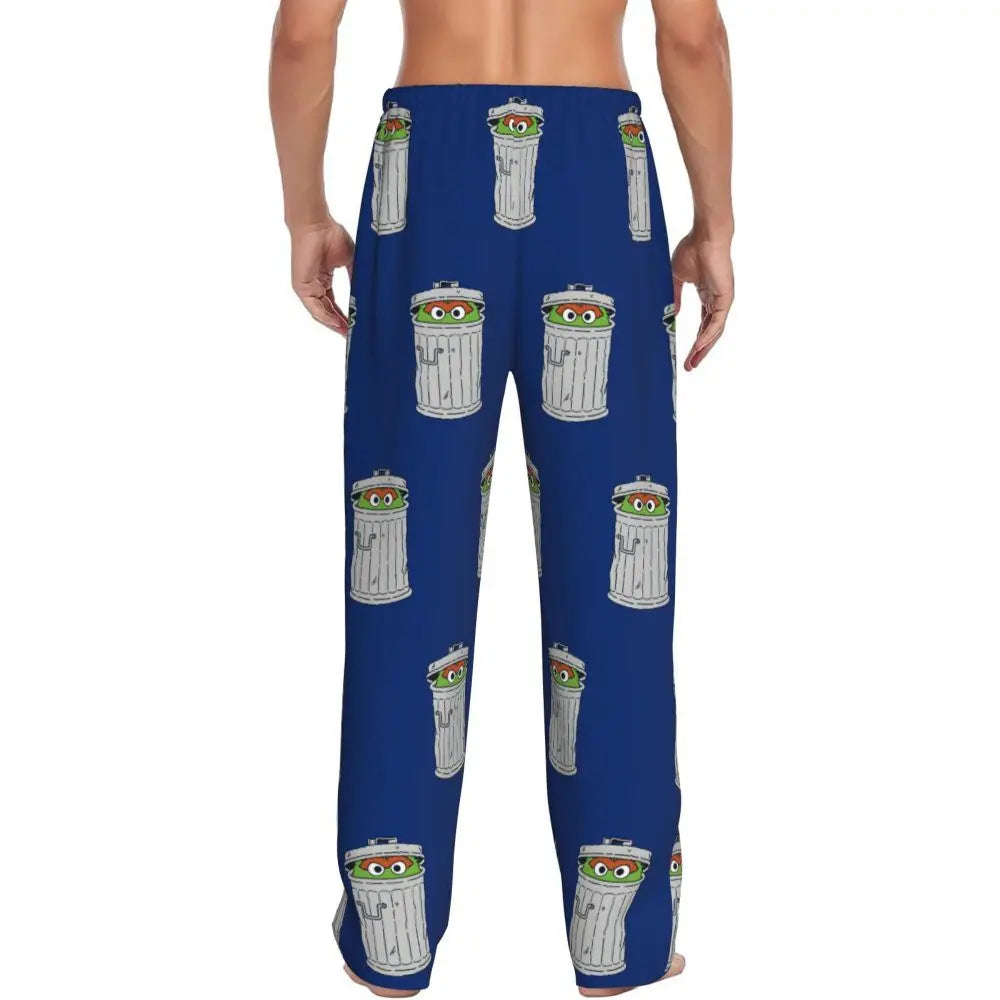 Custom Cookie Monster Pajama Pants Sleepwear for Men Elastic Waistband Sleep Lounge Bottoms with Pockets