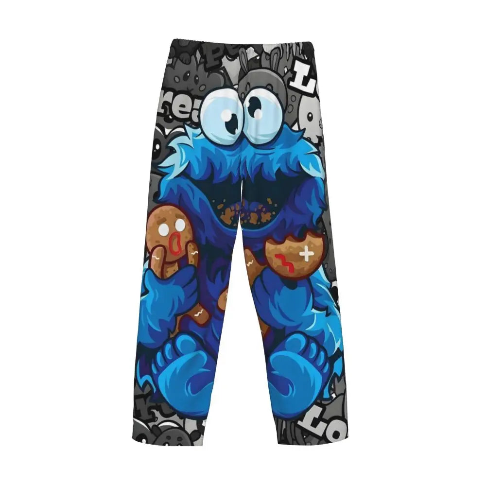 Custom Cookie Monster Pajama Pants Sleepwear for Men Elastic Waistband Sleep Lounge Bottoms with Pockets