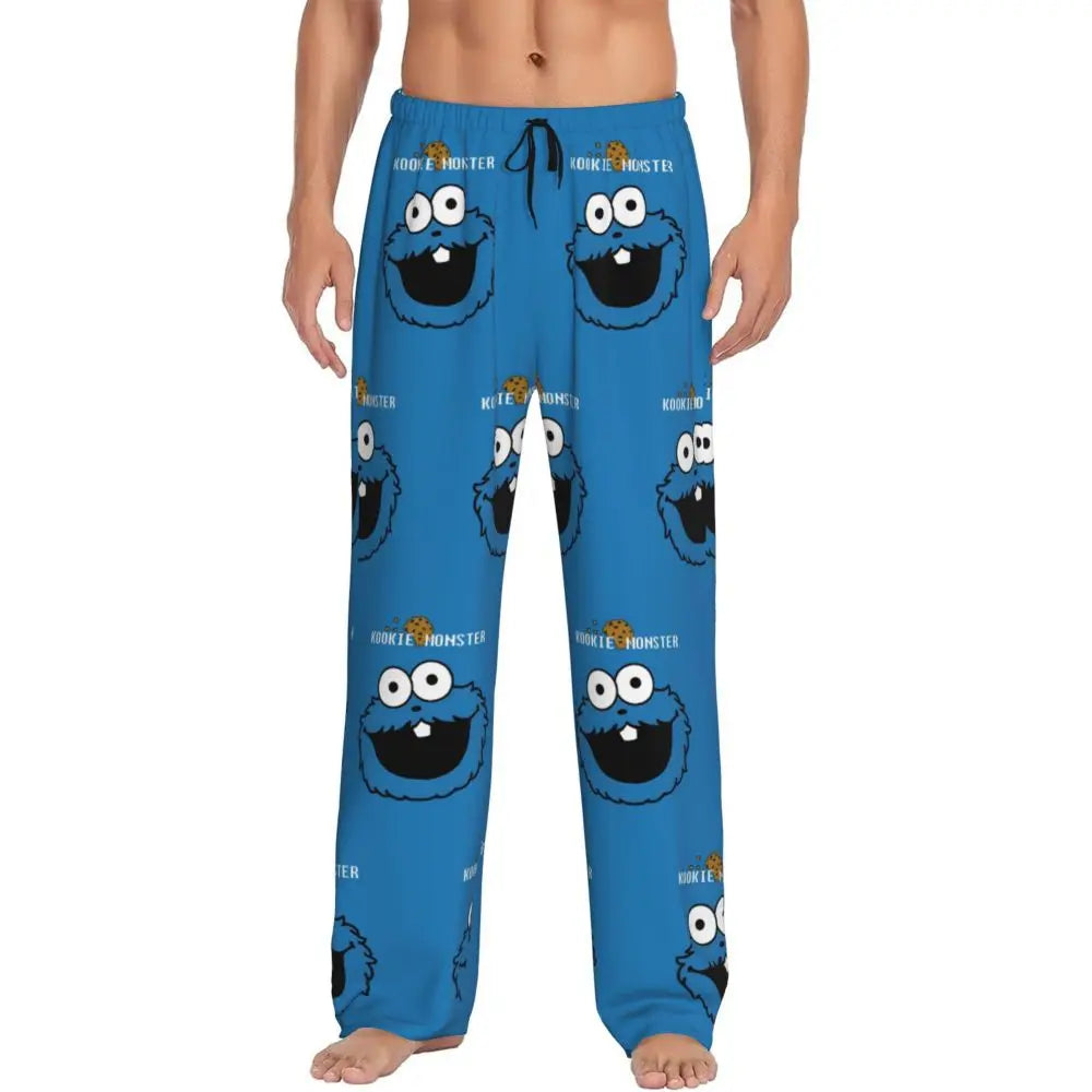 Custom Cookie Monster Pajama Pants Sleepwear for Men Elastic Waistband Sleep Lounge Bottoms with Pockets