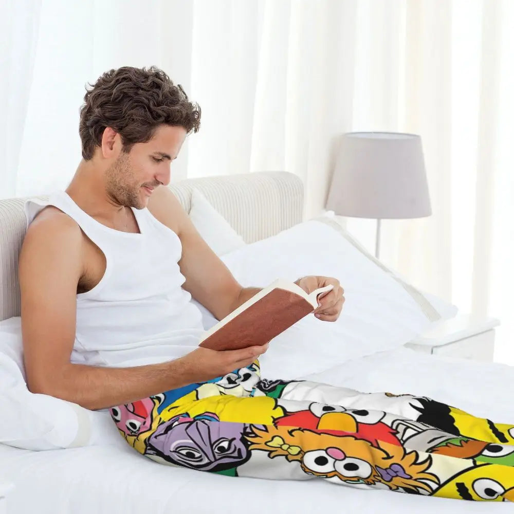 Custom Cookie Monster Pajama Pants Sleepwear for Men Elastic Waistband Sleep Lounge Bottoms with Pockets