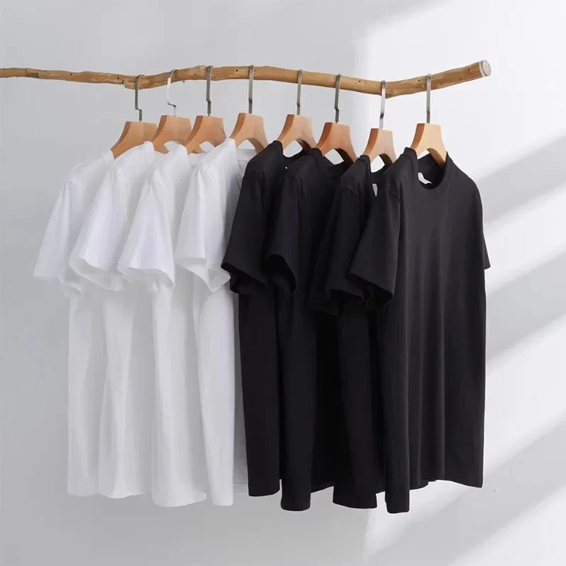 Men's Tshirt Cotton Y2K Short Sleeve Solid Tops Women Loose Oversize Streetwear Korean Fashion Tees Pulovers Unisex Clothing 90S