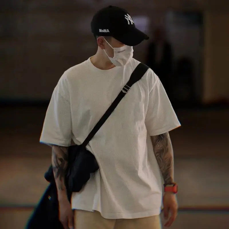 Men's Tshirt Cotton Y2K Short Sleeve Solid Tops Women Loose Oversize Streetwear Korean Fashion Tees Pulovers Unisex Clothing 90S