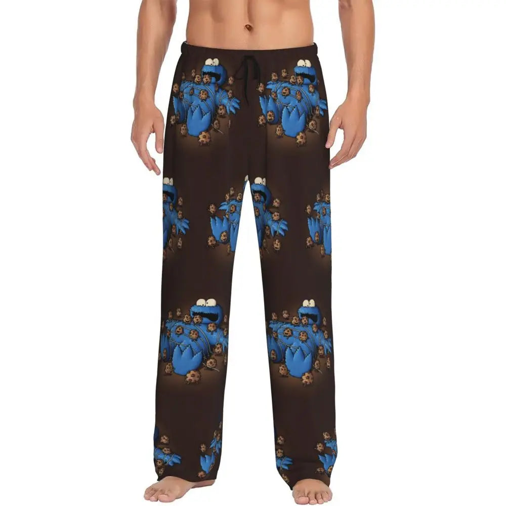 Custom Cookie Monster Pajama Pants Sleepwear for Men Elastic Waistband Sleep Lounge Bottoms with Pockets