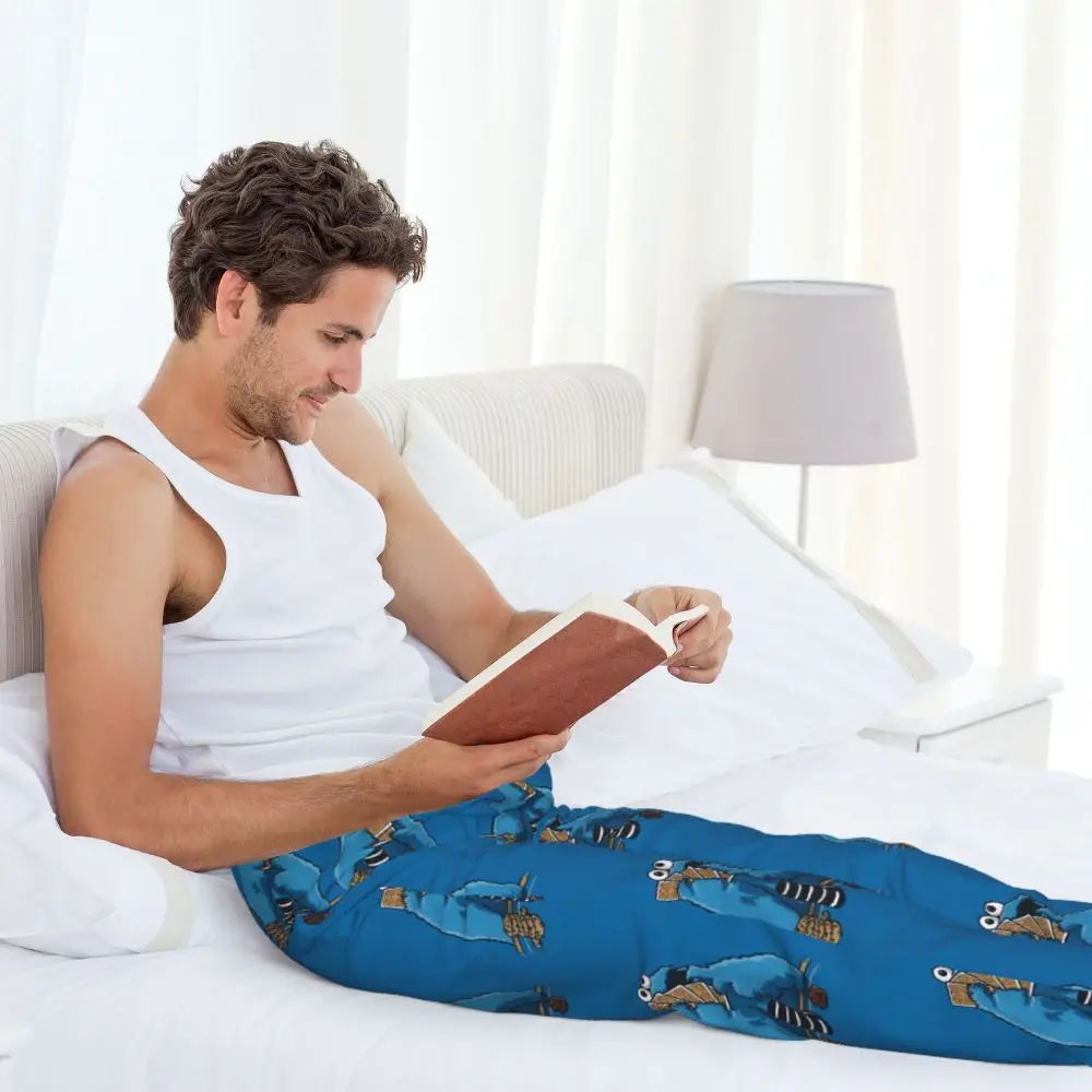 Custom Cookie Monster Pajama Pants Sleepwear for Men Elastic Waistband Sleep Lounge Bottoms with Pockets