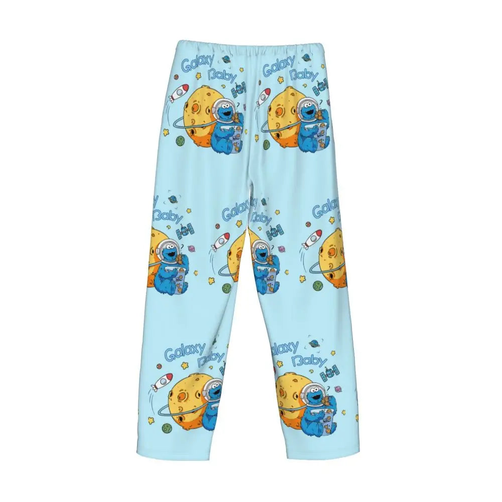 Custom Cookie Monster Pajama Pants Sleepwear for Men Elastic Waistband Sleep Lounge Bottoms with Pockets
