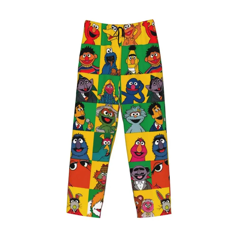 Custom Cookie Monster Pajama Pants Sleepwear for Men Elastic Waistband Sleep Lounge Bottoms with Pockets