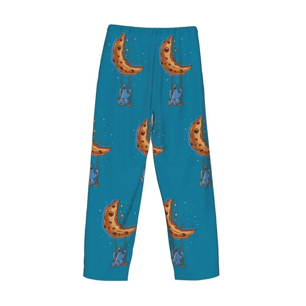 Custom Cookie Monster Pajama Pants Sleepwear for Men Elastic Waistband Sleep Lounge Bottoms with Pockets