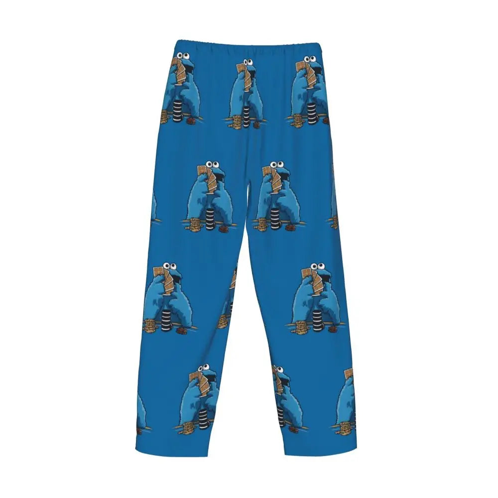 Custom Cookie Monster Pajama Pants Sleepwear for Men Elastic Waistband Sleep Lounge Bottoms with Pockets