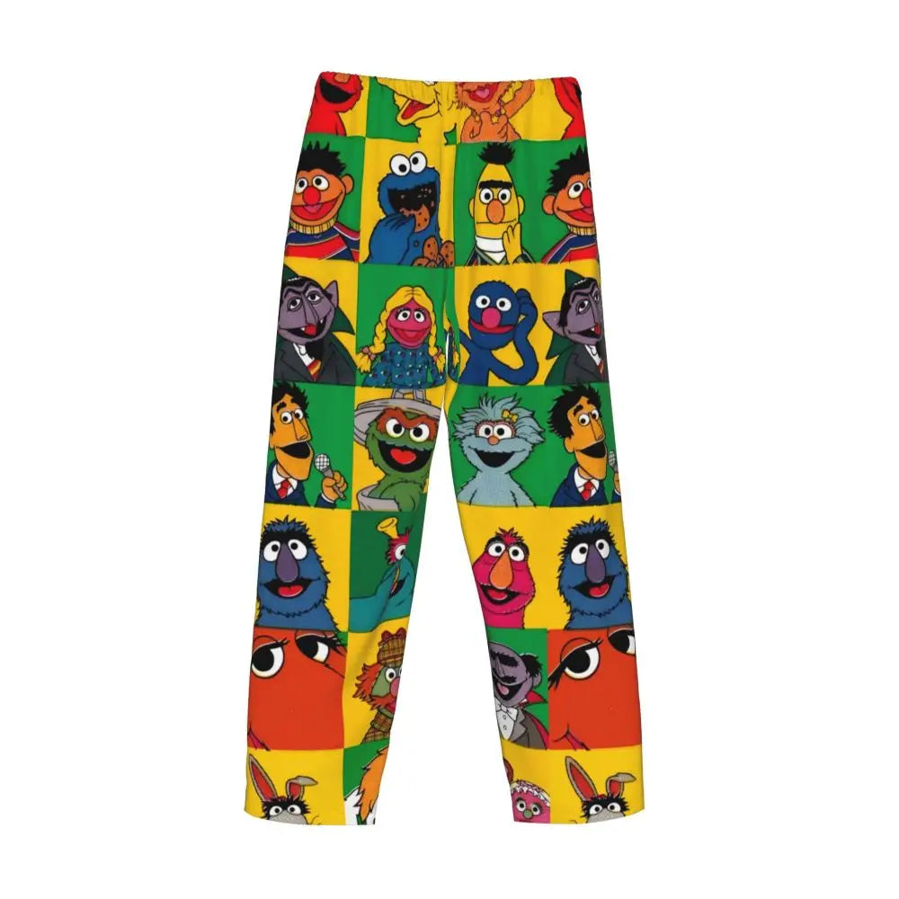 Custom Cookie Monster Pajama Pants Sleepwear for Men Elastic Waistband Sleep Lounge Bottoms with Pockets