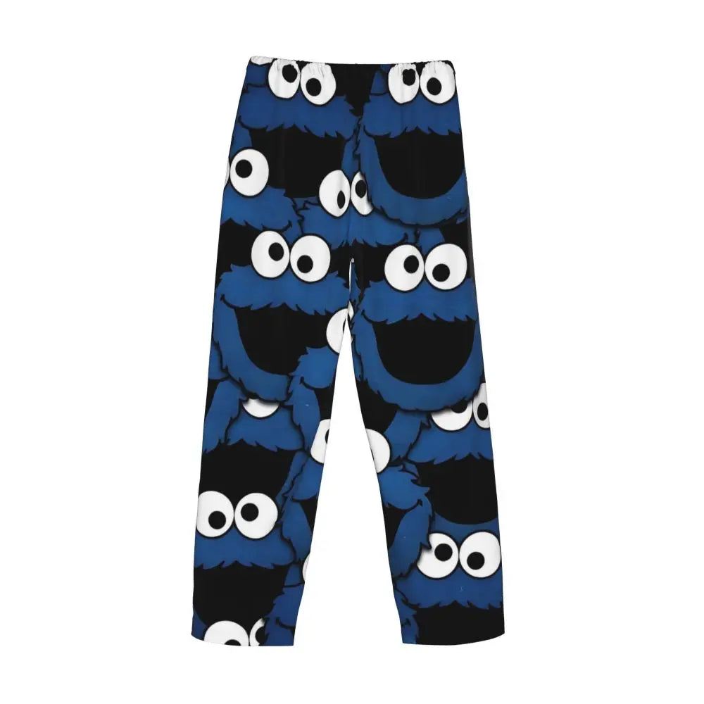 Custom Cookie Monster Pajama Pants Sleepwear for Men Elastic Waistband Sleep Lounge Bottoms with Pockets