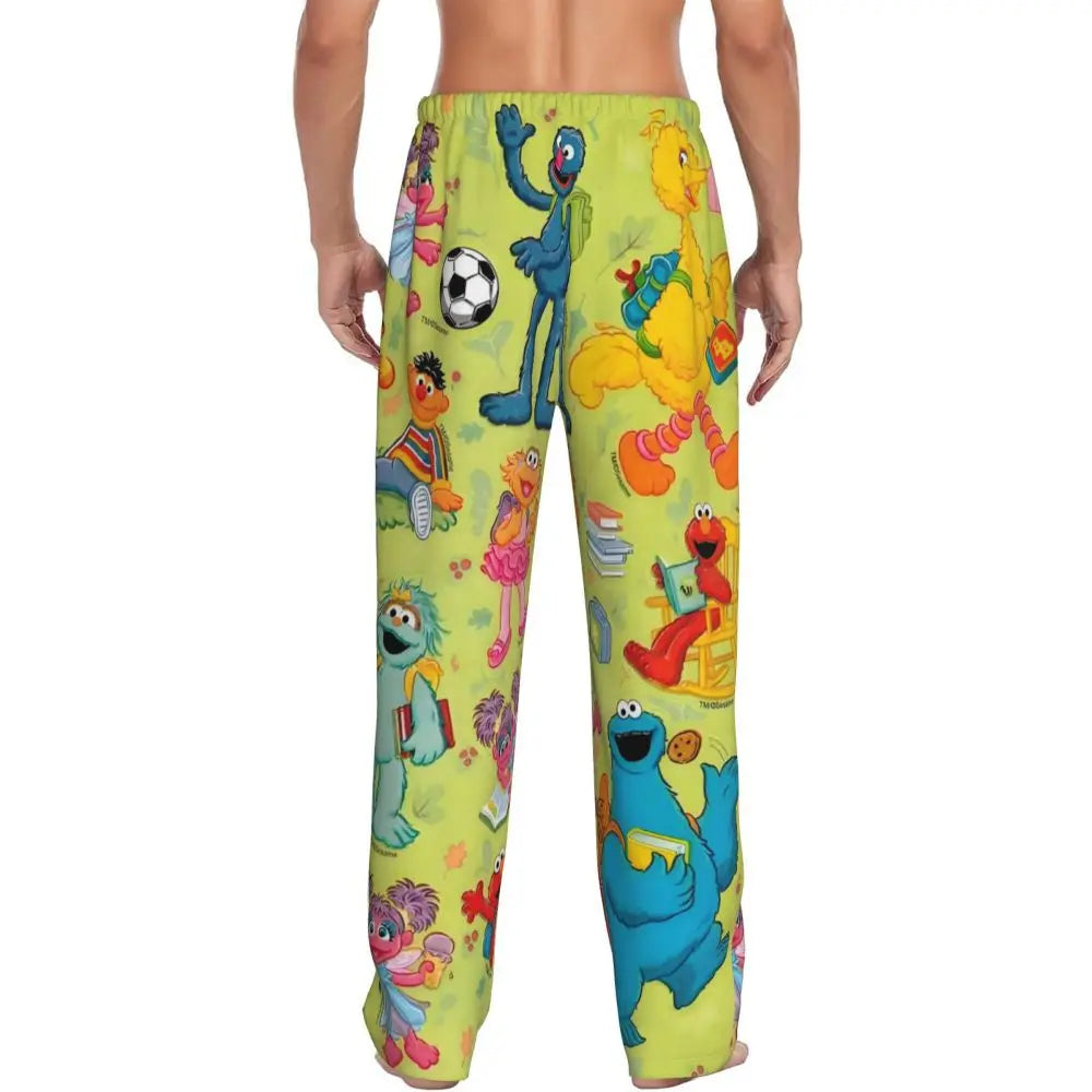Custom Cookie Monster Pajama Pants Sleepwear for Men Elastic Waistband Sleep Lounge Bottoms with Pockets