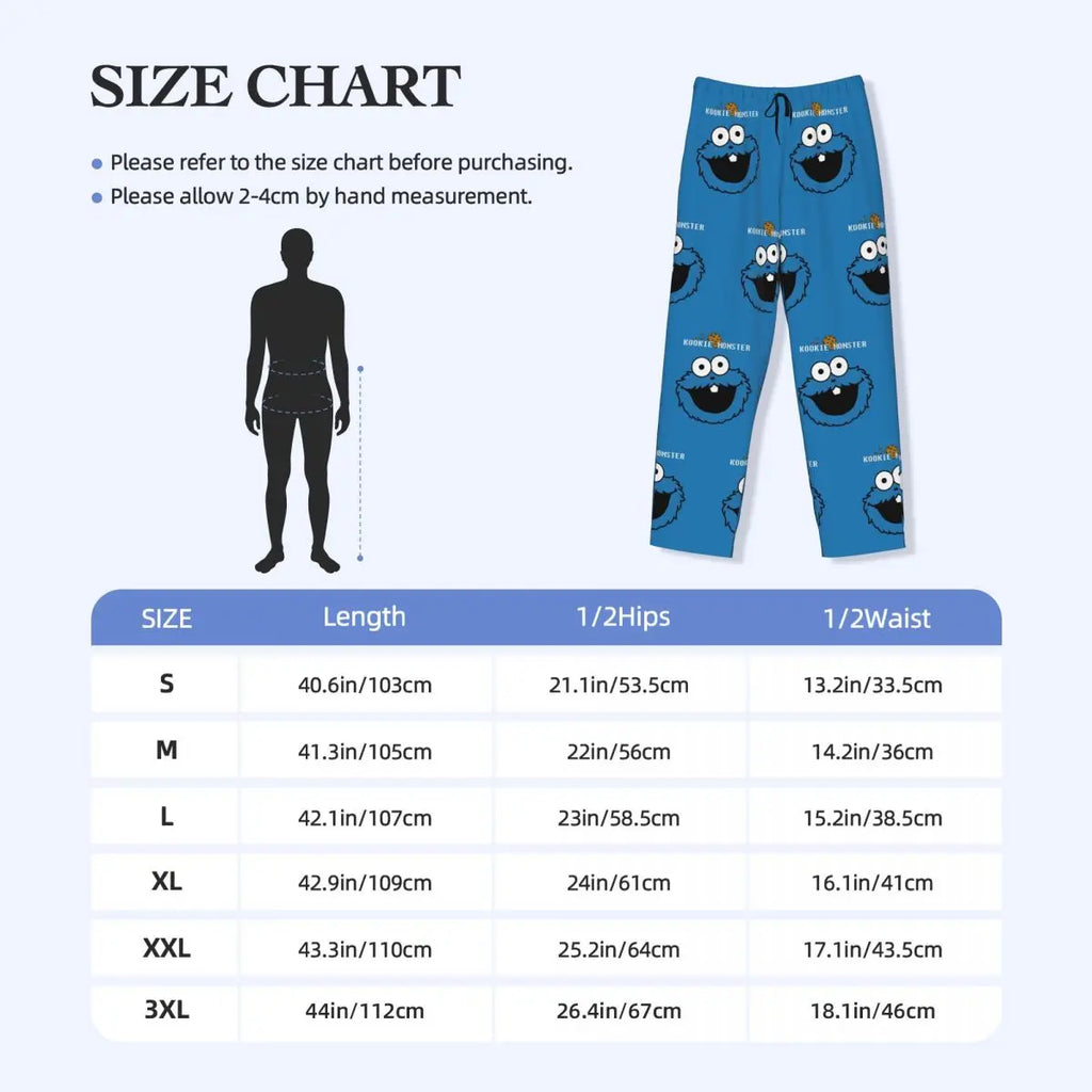 Custom Cookie Monster Pajama Pants Sleepwear for Men Elastic Waistband Sleep Lounge Bottoms with Pockets