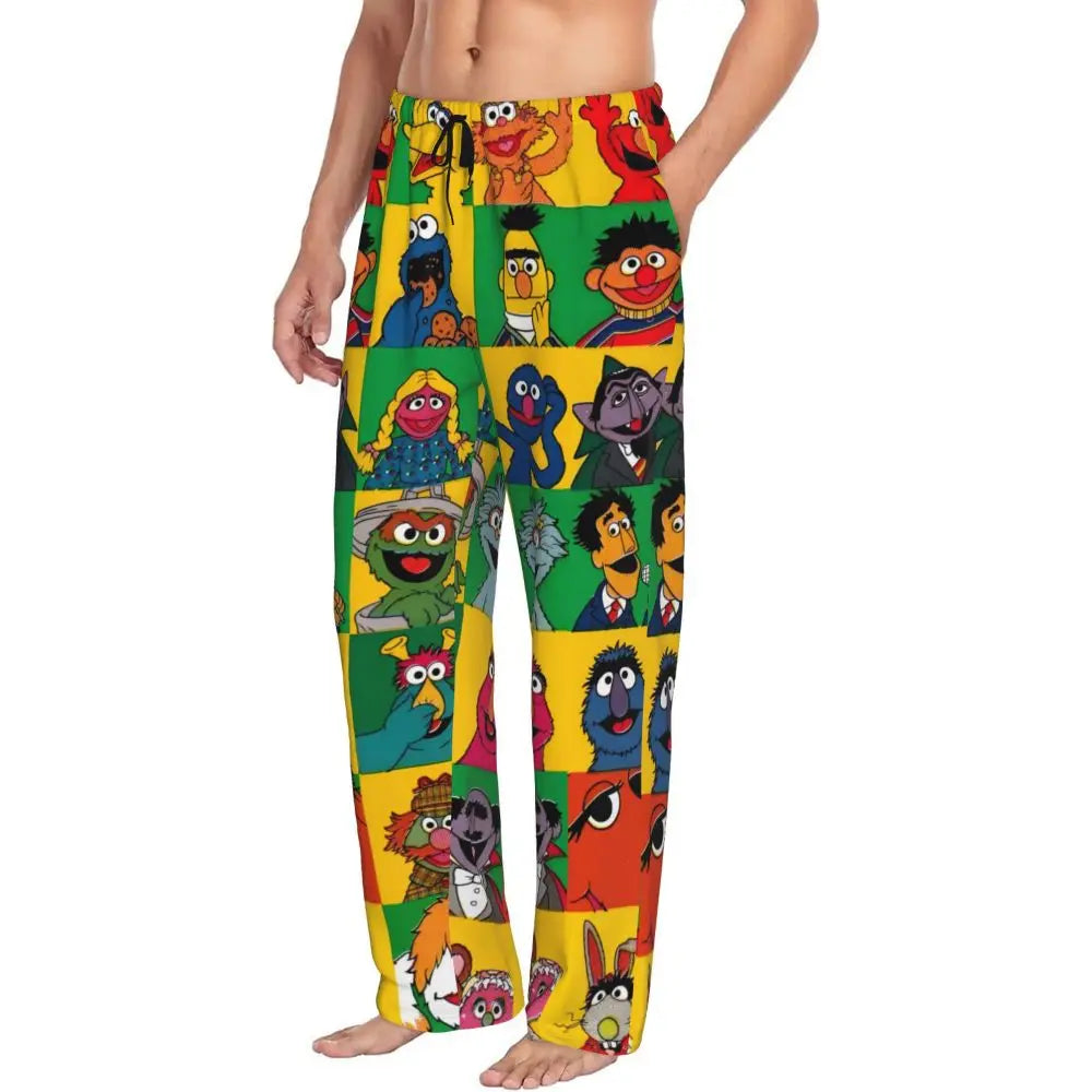 Custom Cookie Monster Pajama Pants Sleepwear for Men Elastic Waistband Sleep Lounge Bottoms with Pockets