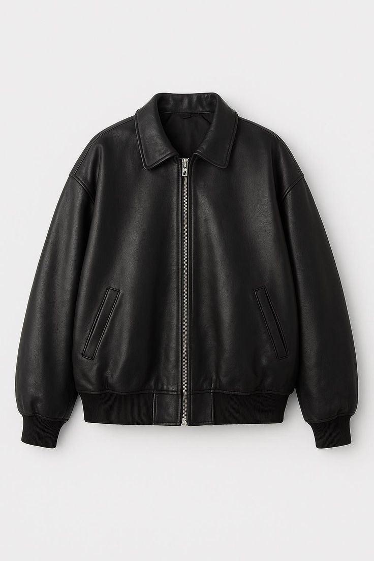 Oversized Lambskin Leather Bomber Jacket: Handmade 90s Style